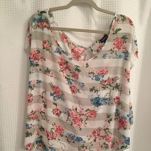 Torrid Floral and Stripe Chiffon Top